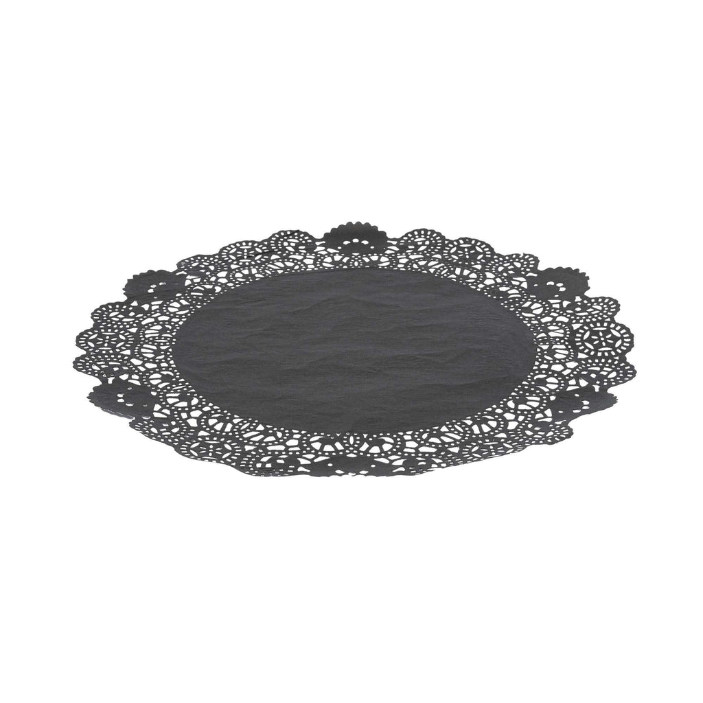 Pastry Tek Round Black Paper Doilies - Lace - 12" x 12" - 4000 count box