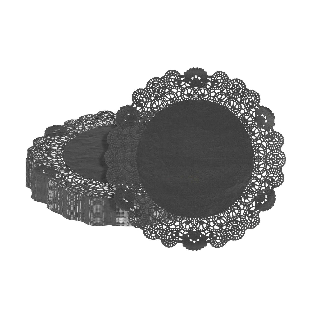 Pastry Tek Round Black Paper Doilies - Lace - 12" x 12" - 4000 count box