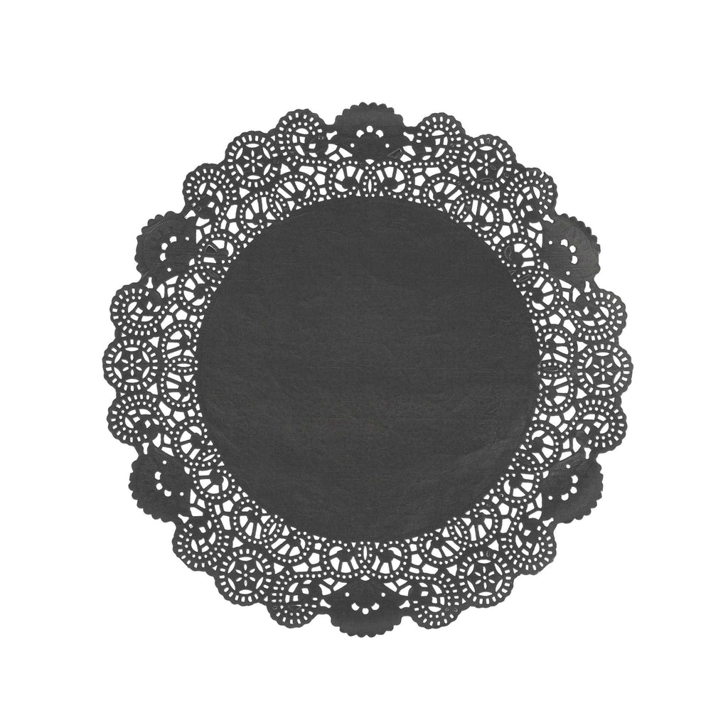Pastry Tek Round Black Paper Doilies - Lace - 12" x 12" - 4000 count box