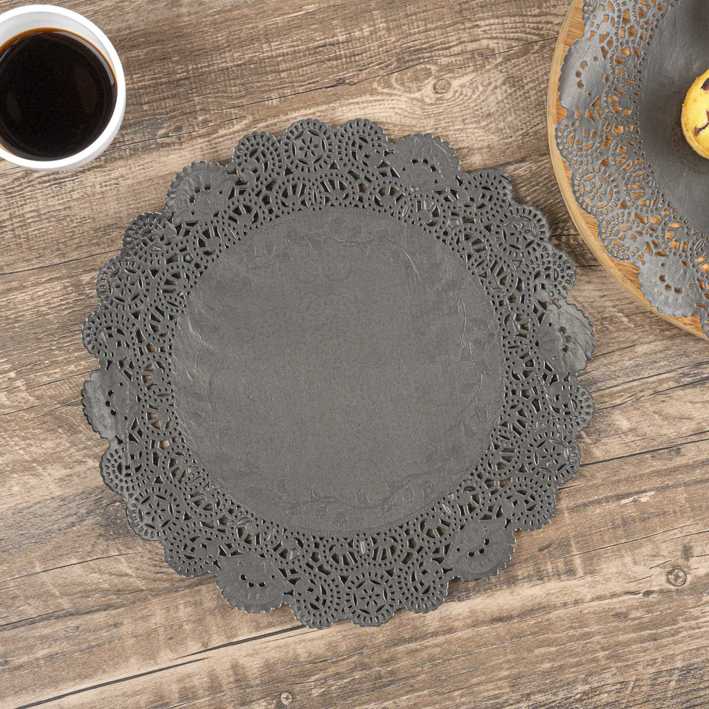 Pastry Tek Round Black Paper Doilies - Lace - 12" x 12" - 4000 count box