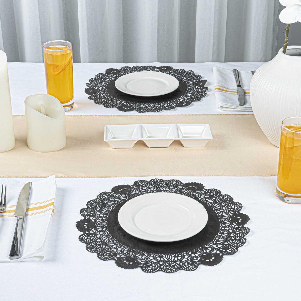 Pastry Tek Round Black Paper Doilies - Lace - 12" x 12" - 100 count box