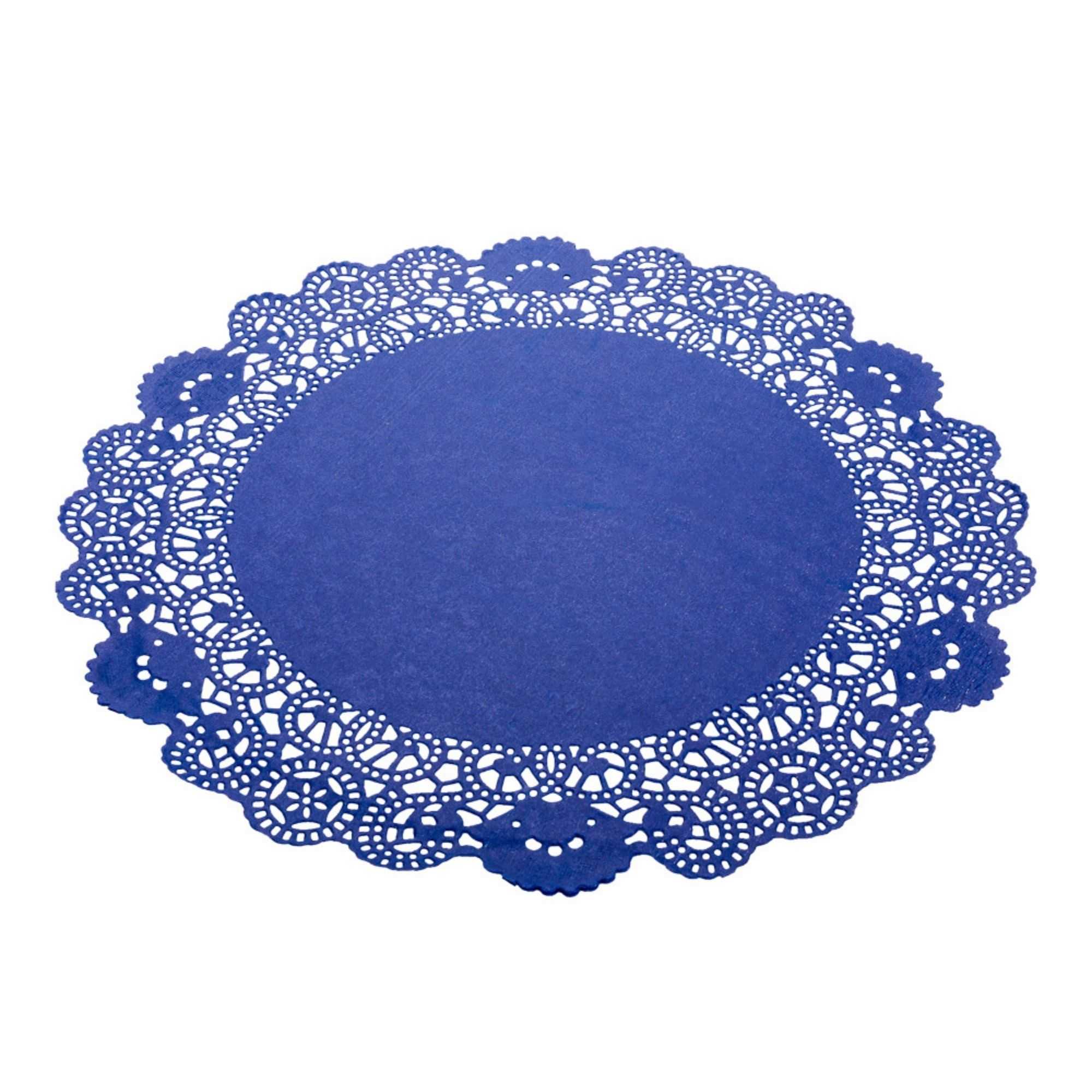 Pastry Tek Round Navy Blue Paper Doilies - Lace - 12" x 12" - 100 count box