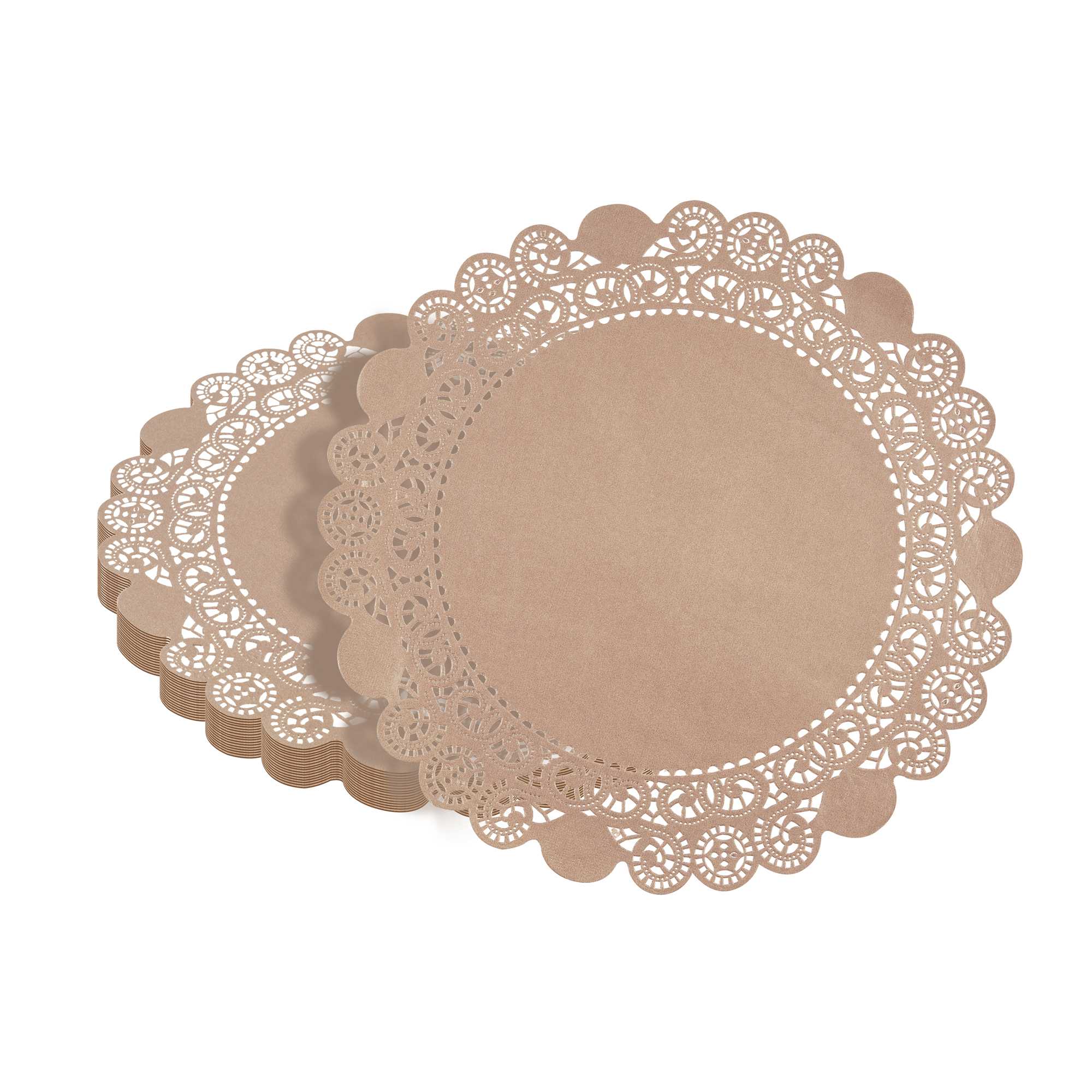 Pastry Tek Round Brown Paper Doilies - Lace - 12" x 12" - 100 count box
