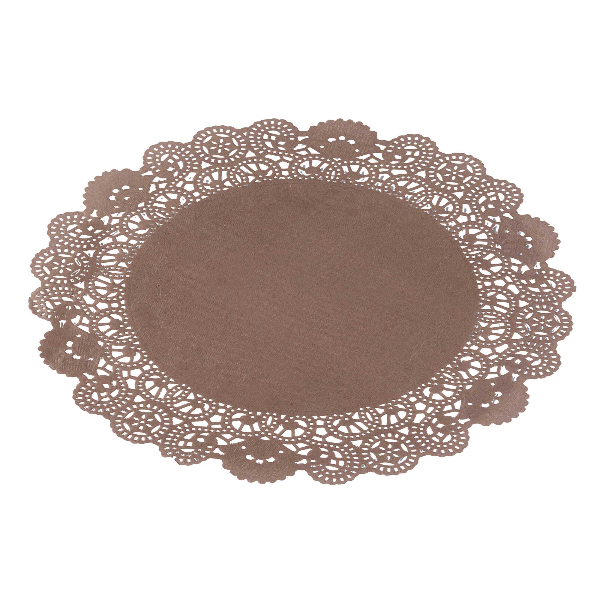 Pastry Tek Round Brown Paper Doilies - Lace - 12" x 12" - 4000 count box