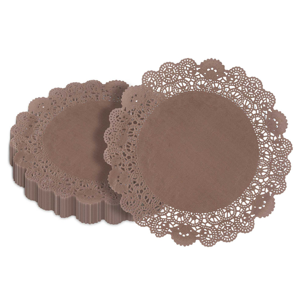 Pastry Tek Round Brown Paper Doilies - Lace - 12" x 12" - 4000 count box