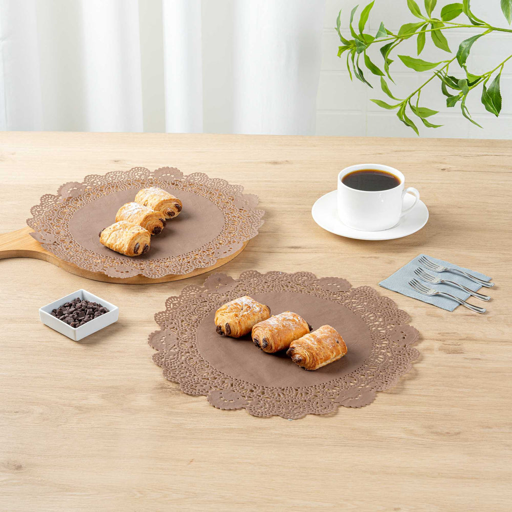 Pastry Tek Round Brown Paper Doilies - Lace - 12" x 12" - 4000 count box
