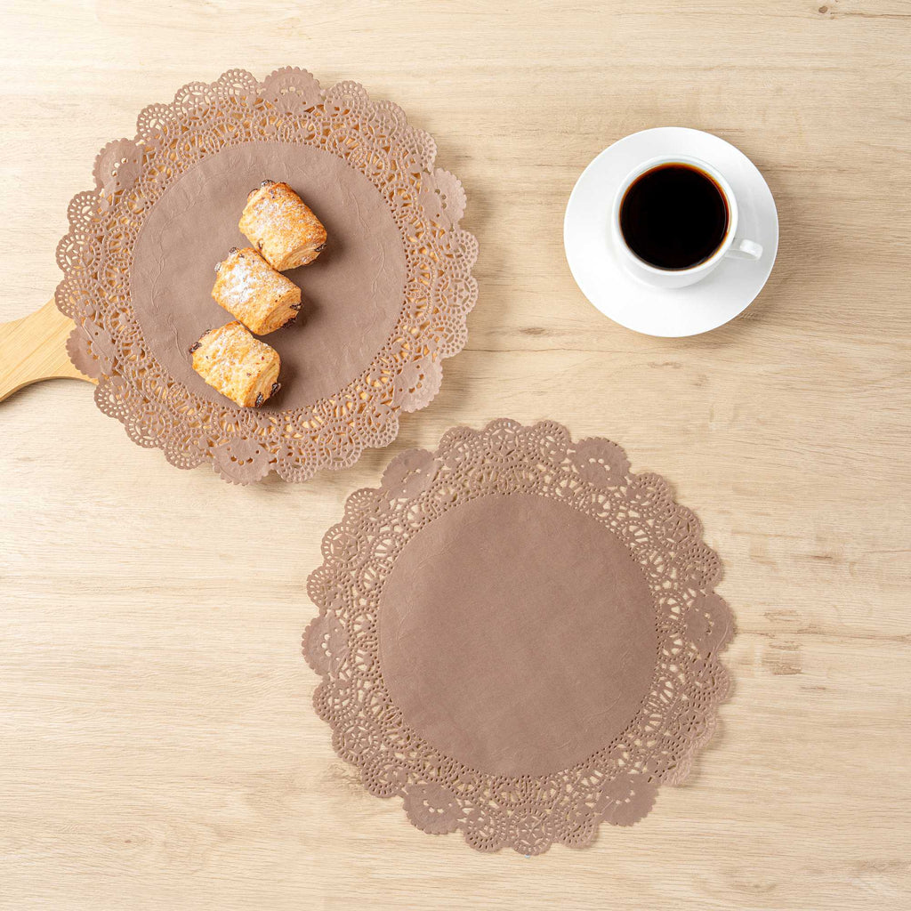 Pastry Tek Round Brown Paper Doilies - Lace - 12" x 12" - 4000 count box