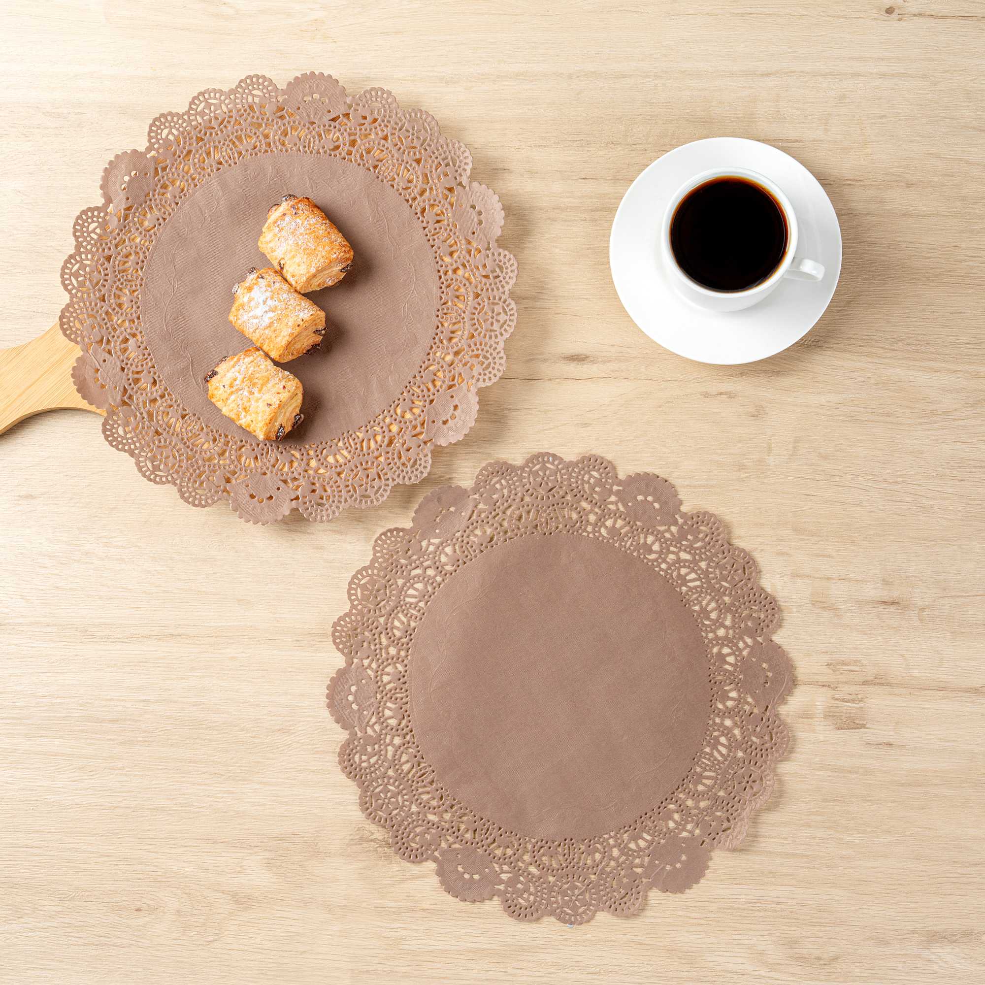 Pastry Tek Round Brown Paper Doilies - Lace - 12" x 12" - 4000 count box