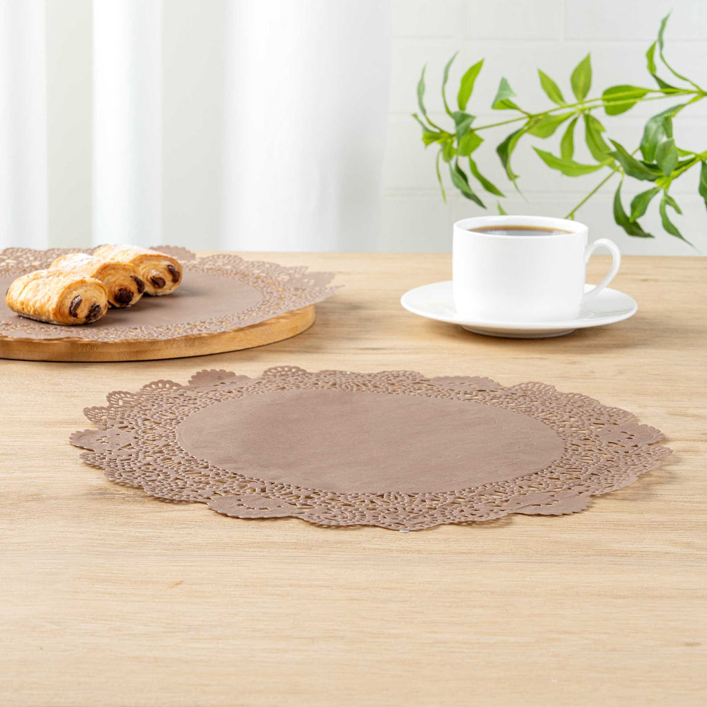 Pastry Tek Round Brown Paper Doilies - Lace - 12" x 12" - 4000 count box
