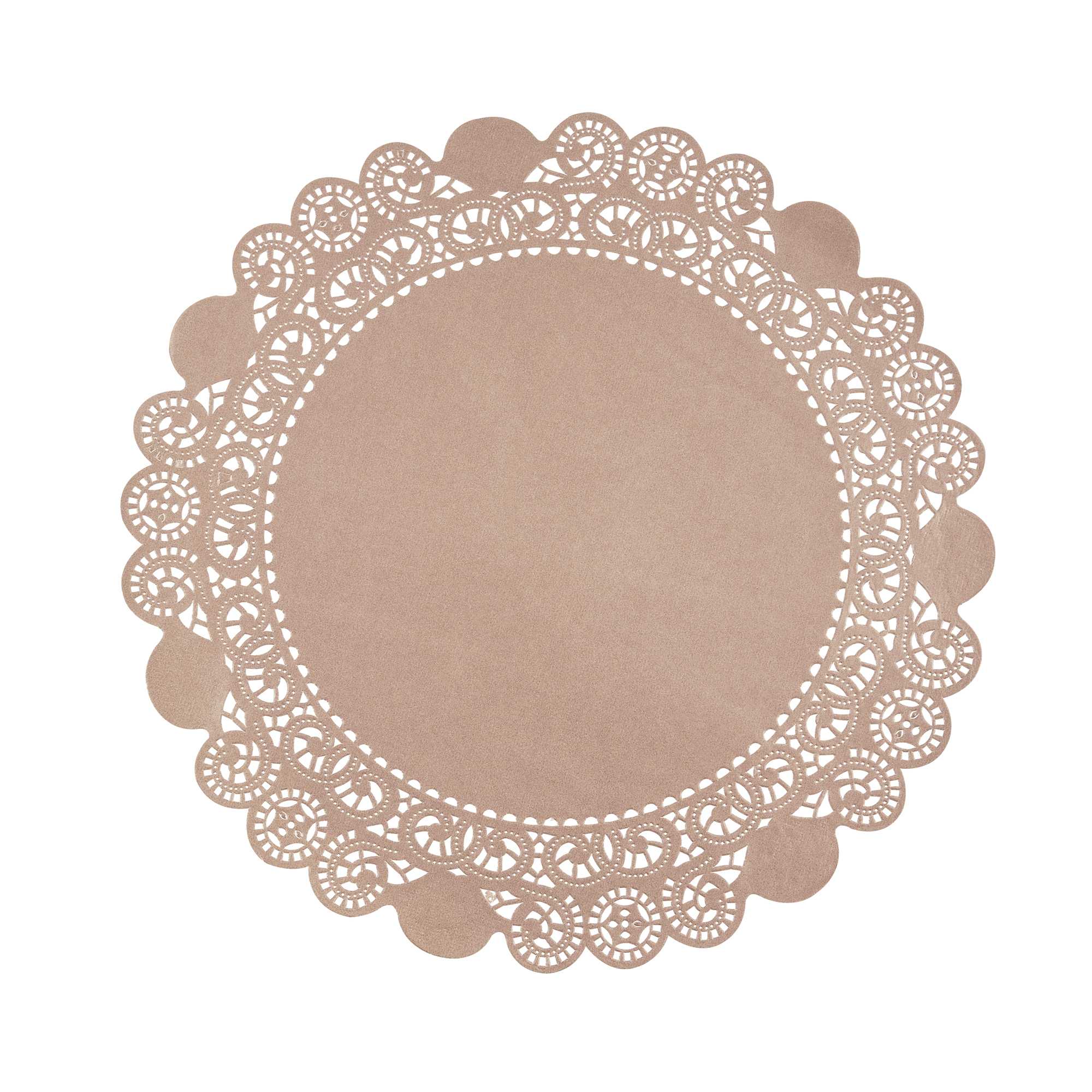 Pastry Tek Round Brown Paper Doilies - Lace - 12" x 12" - 100 count box
