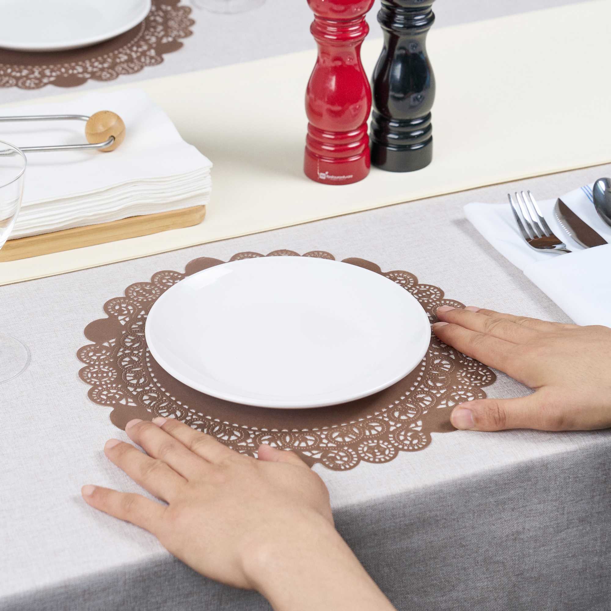 Pastry Tek Round Brown Paper Doilies - Lace - 12" x 12" - 100 count box