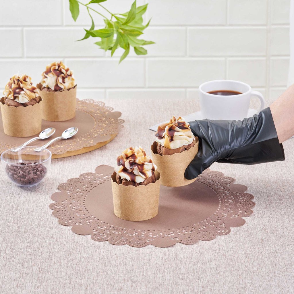 Pastry Tek Round Brown Paper Doilies - Lace - 12" x 12" - 100 count box