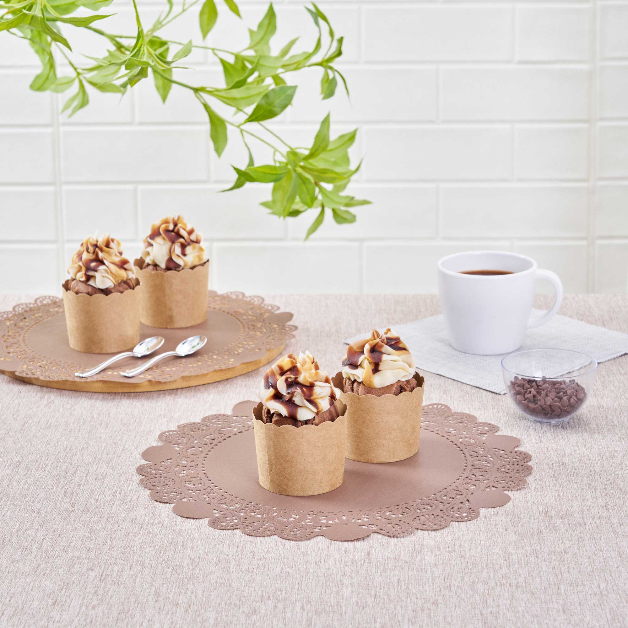 Pastry Tek Round Brown Paper Doilies - Lace - 12" x 12" - 100 count box