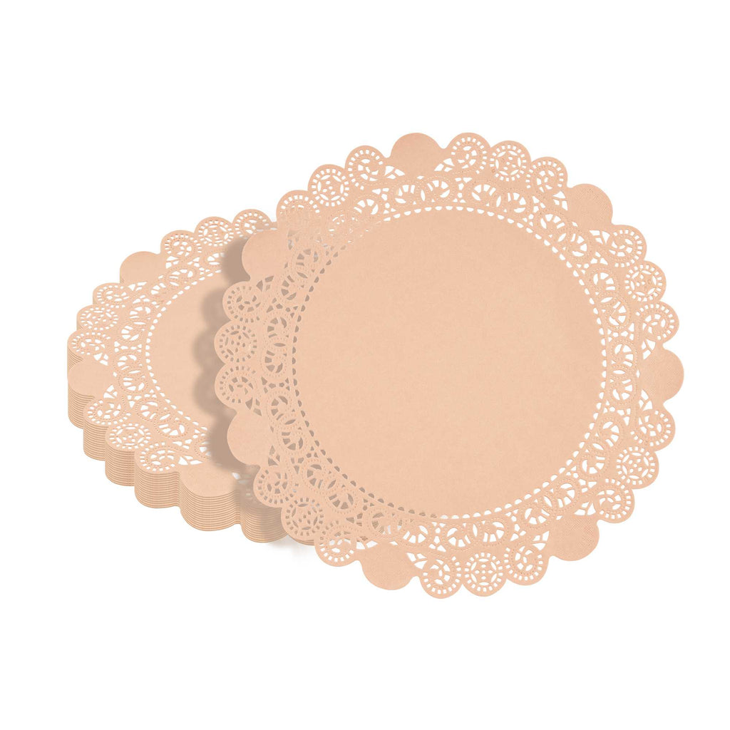 Pastry Tek Round Coral Paper Doilies - Lace - 12" x 12" - 100 count box