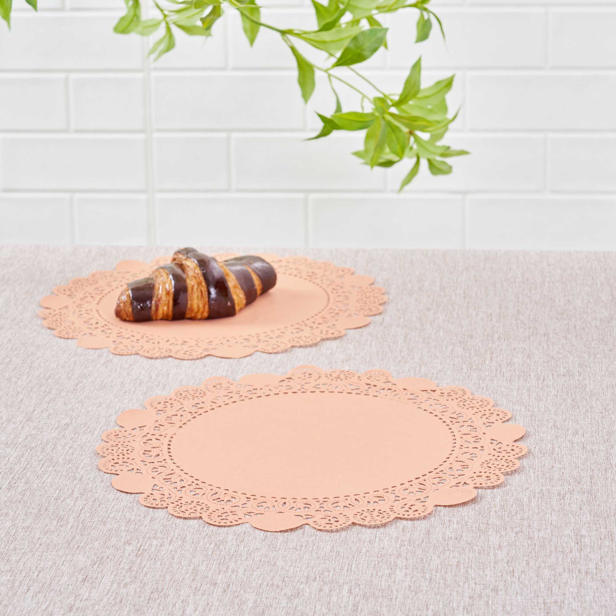 Pastry Tek Round Coral Paper Doilies - Lace - 12" x 12" - 100 count box