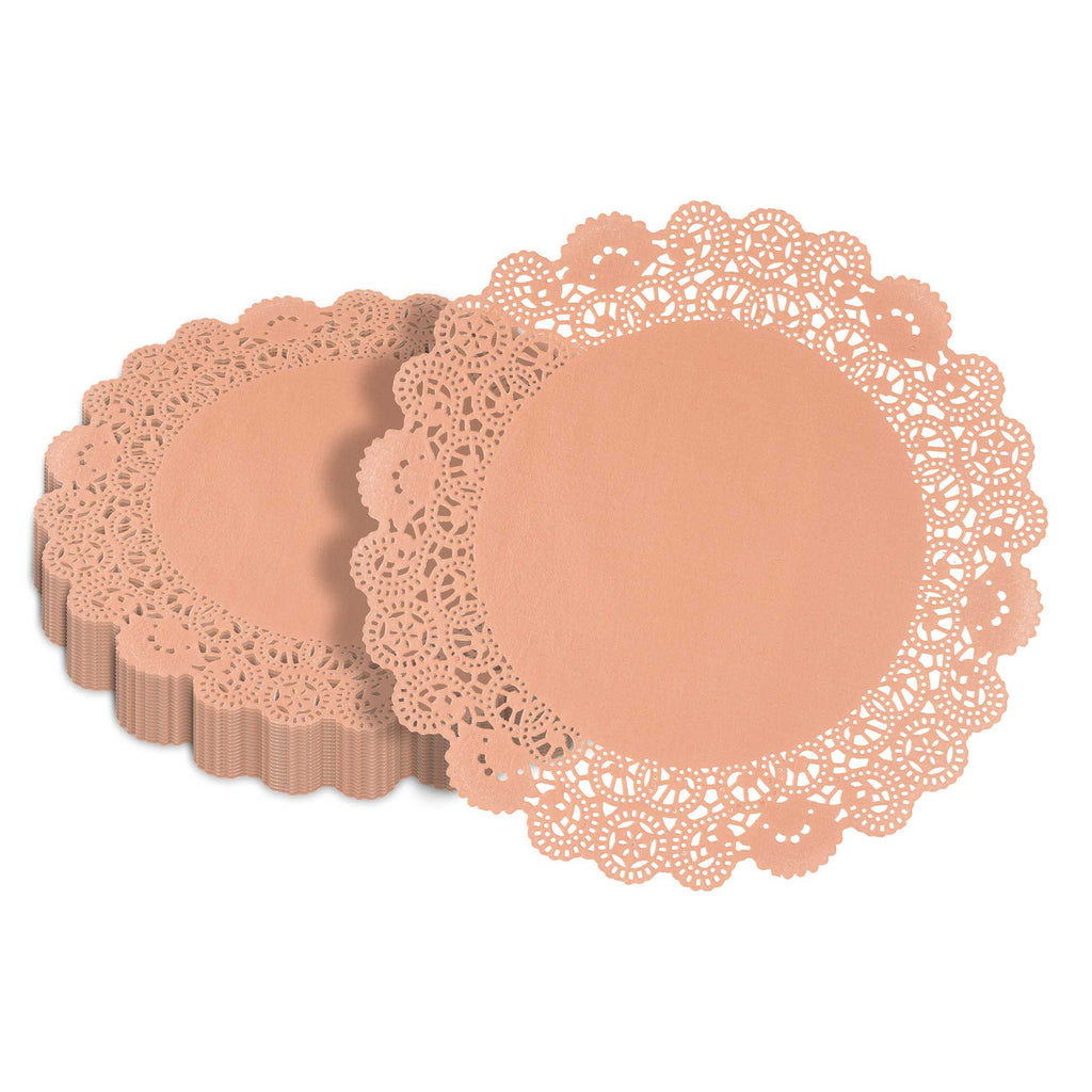 Pastry Tek Round Coral Paper Doilies - Lace - 12" x 12" - 4000 count box