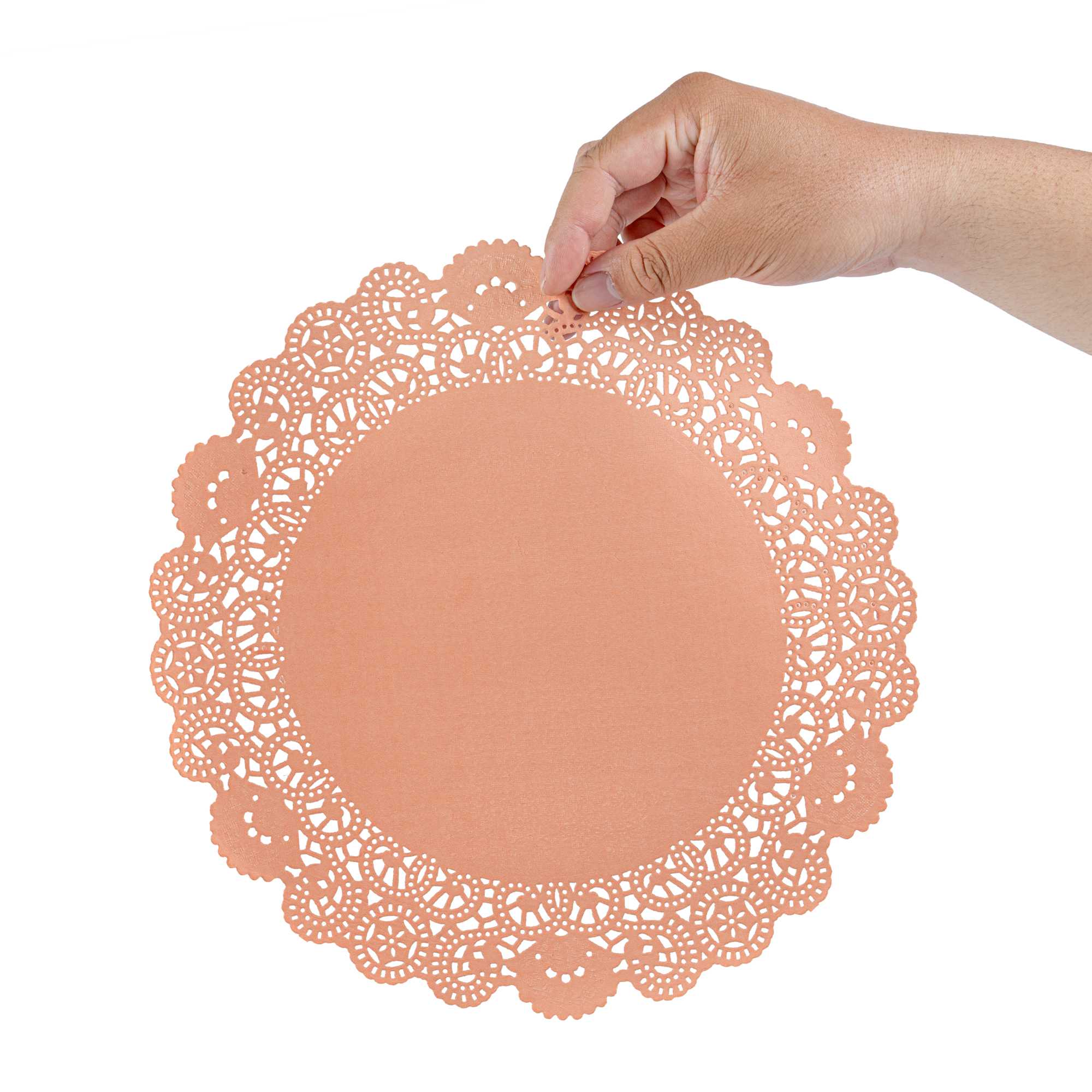Pastry Tek Round Coral Paper Doilies - Lace - 12" x 12" - 4000 count box
