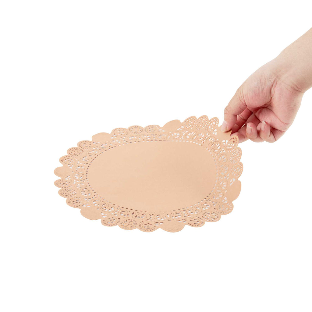 Pastry Tek Round Coral Paper Doilies - Lace - 12" x 12" - 100 count box