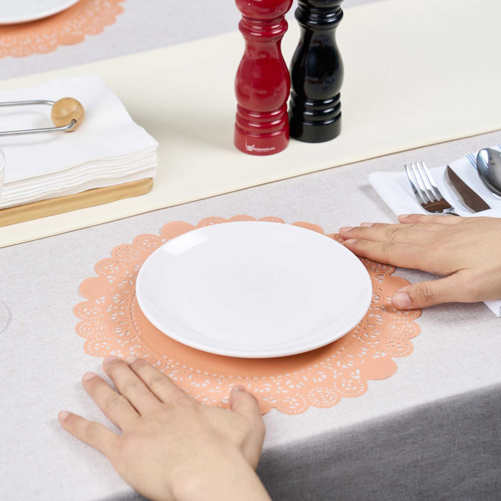 Pastry Tek Round Coral Paper Doilies - Lace - 12" x 12" - 100 count box