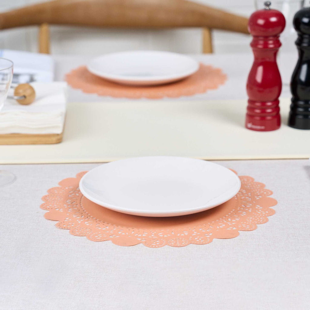 Pastry Tek Round Coral Paper Doilies - Lace - 12" x 12" - 100 count box