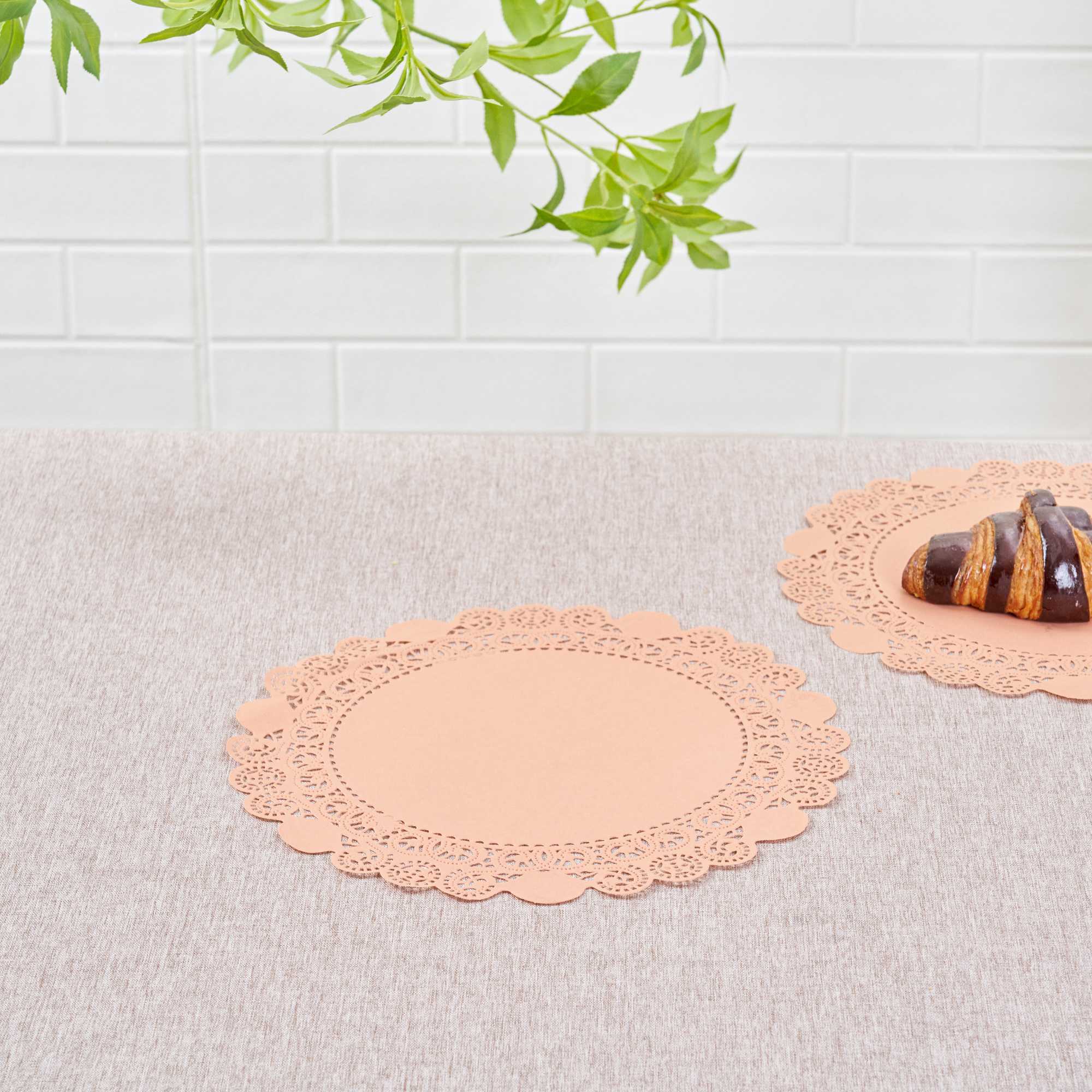 Pastry Tek Round Coral Paper Doilies - Lace - 12" x 12" - 100 count box