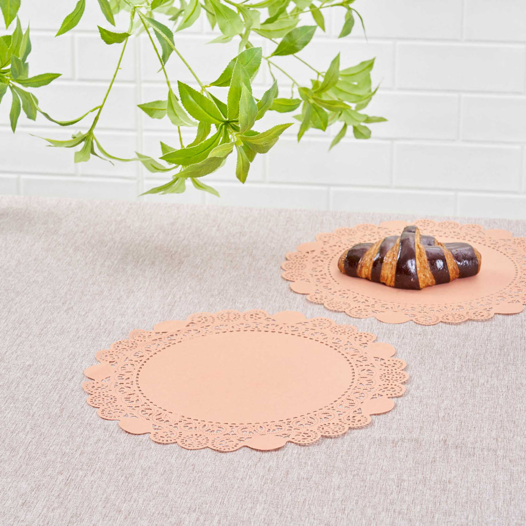 Pastry Tek Round Coral Paper Doilies - Lace - 12" x 12" - 100 count box