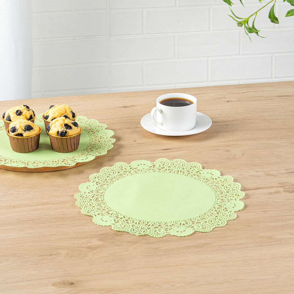 Pastry Tek Round Green Paper Doilies - Lace - 12" x 12" - 4000 count box