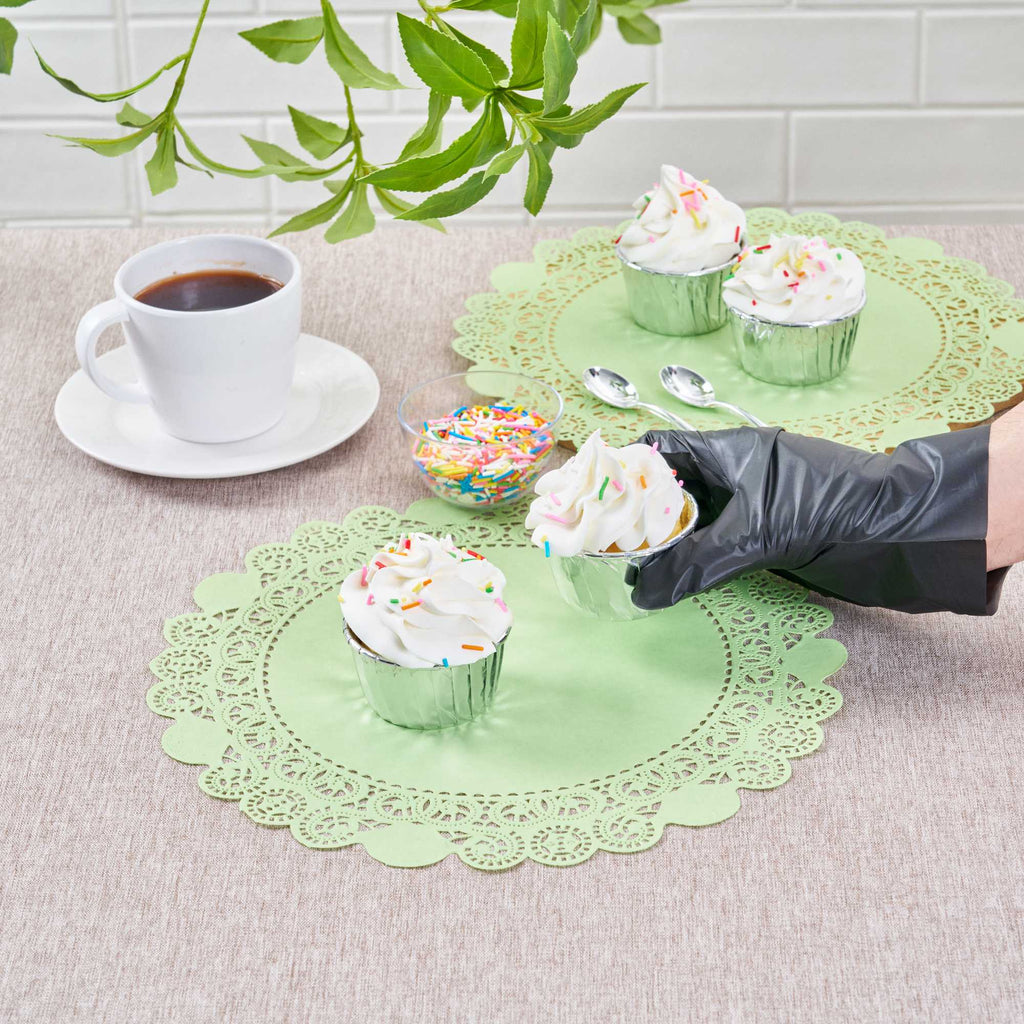 Pastry Tek Round Green Paper Doilies - Lace - 12" x 12" - 100 count box