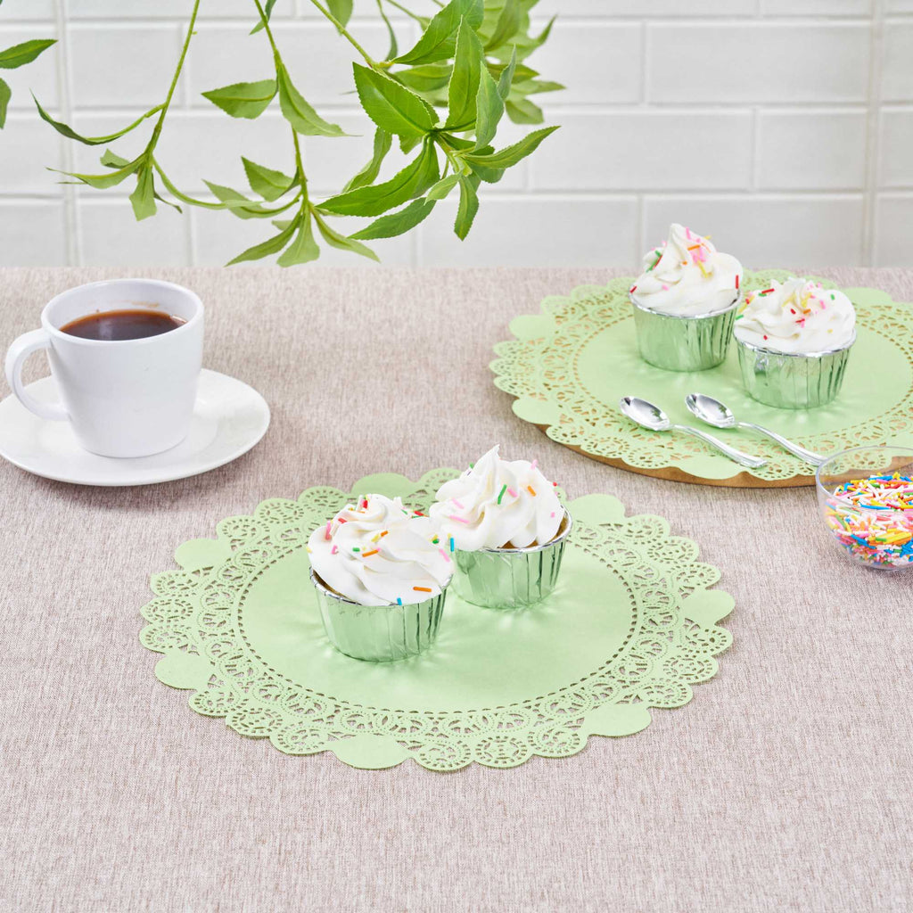 Pastry Tek Round Green Paper Doilies - Lace - 12" x 12" - 100 count box