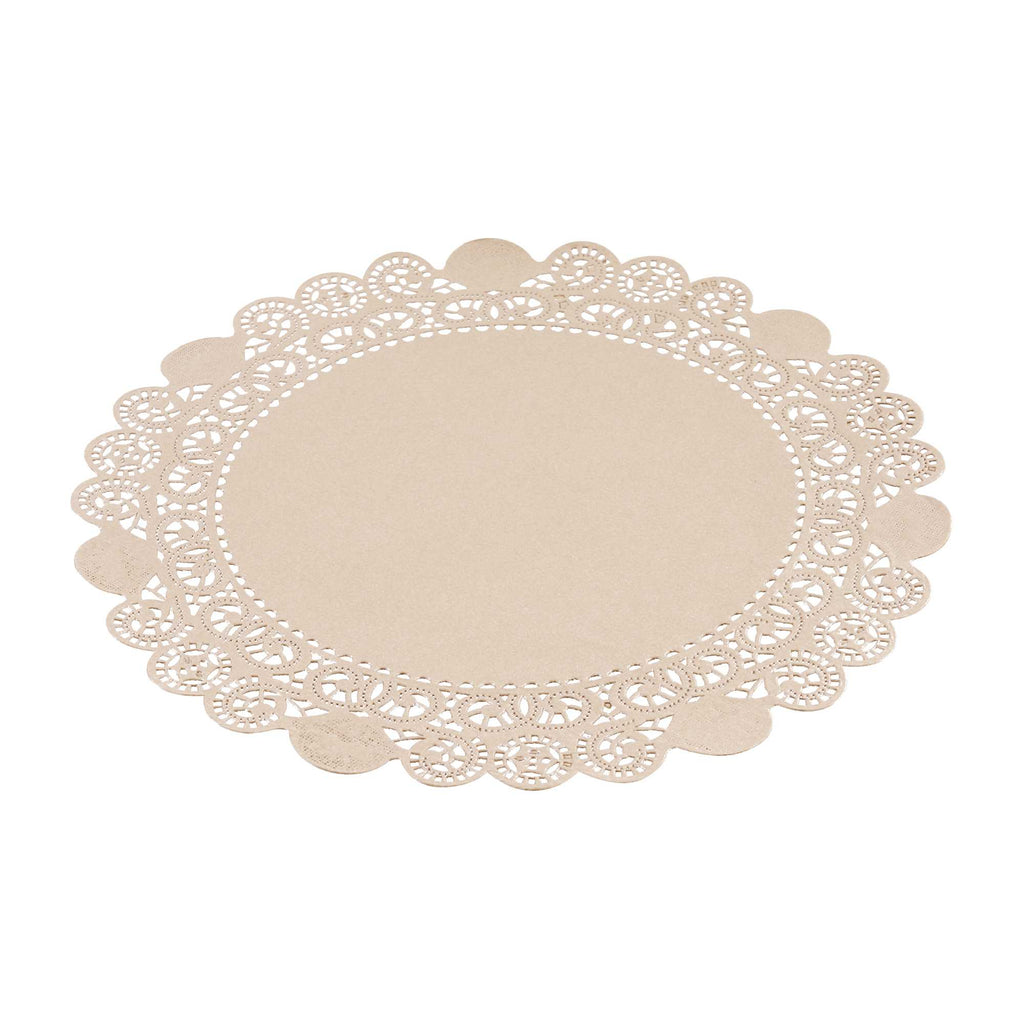 Pastry Tek Round Kraft Paper Doilies - Lace - 12" x 12" - 100 count box
