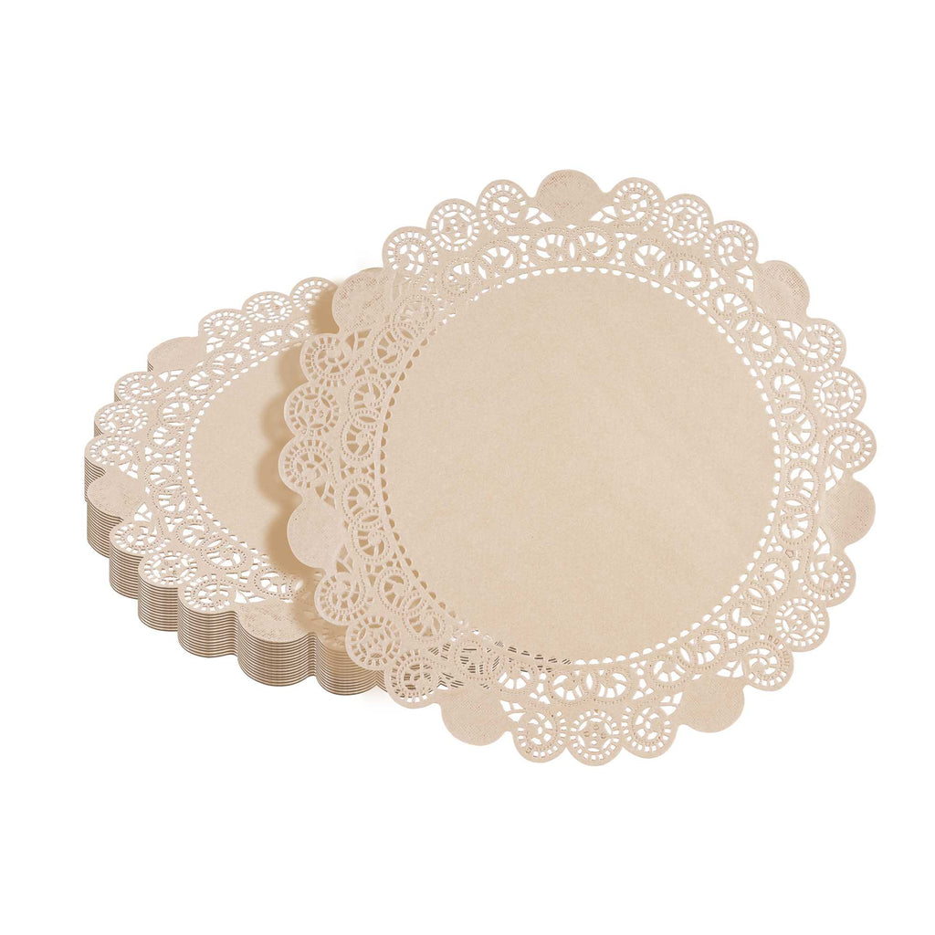 Pastry Tek Round Kraft Paper Doilies - Lace - 12" x 12" - 100 count box