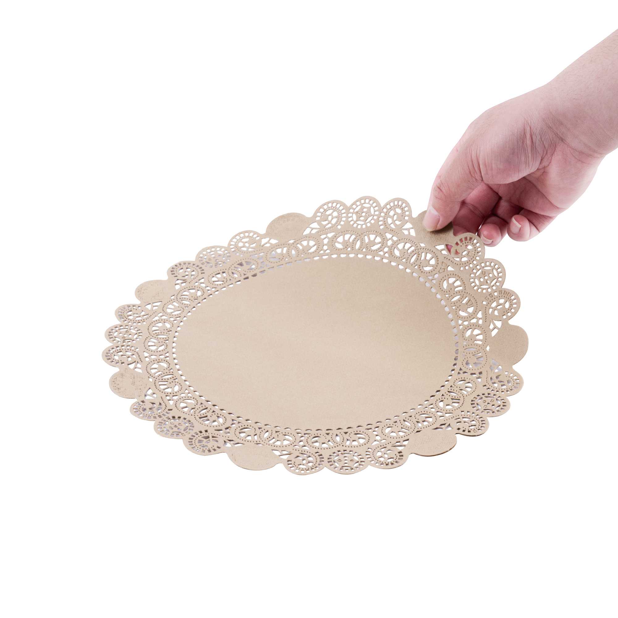 Pastry Tek Round Kraft Paper Doilies - Lace - 12" x 12" - 100 count box