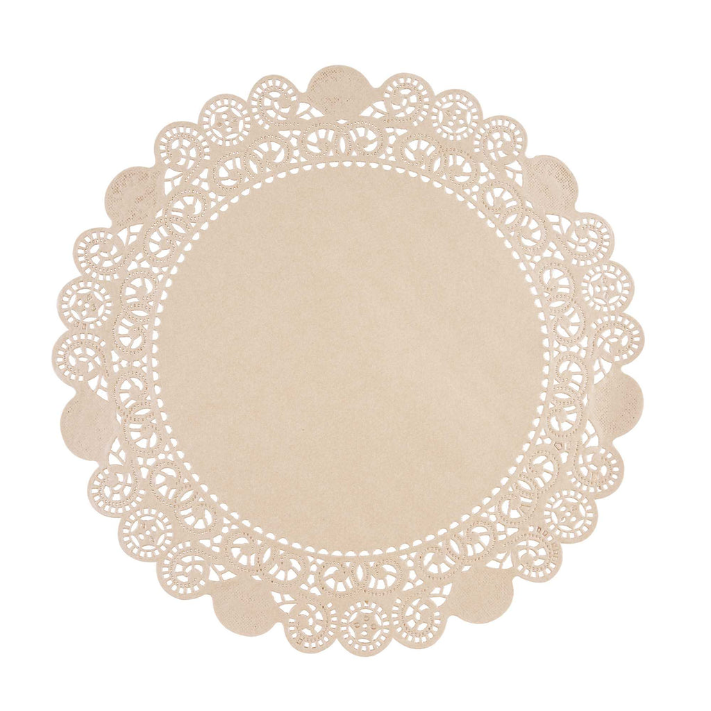 Pastry Tek Round Kraft Paper Doilies - Lace - 12" x 12" - 100 count box