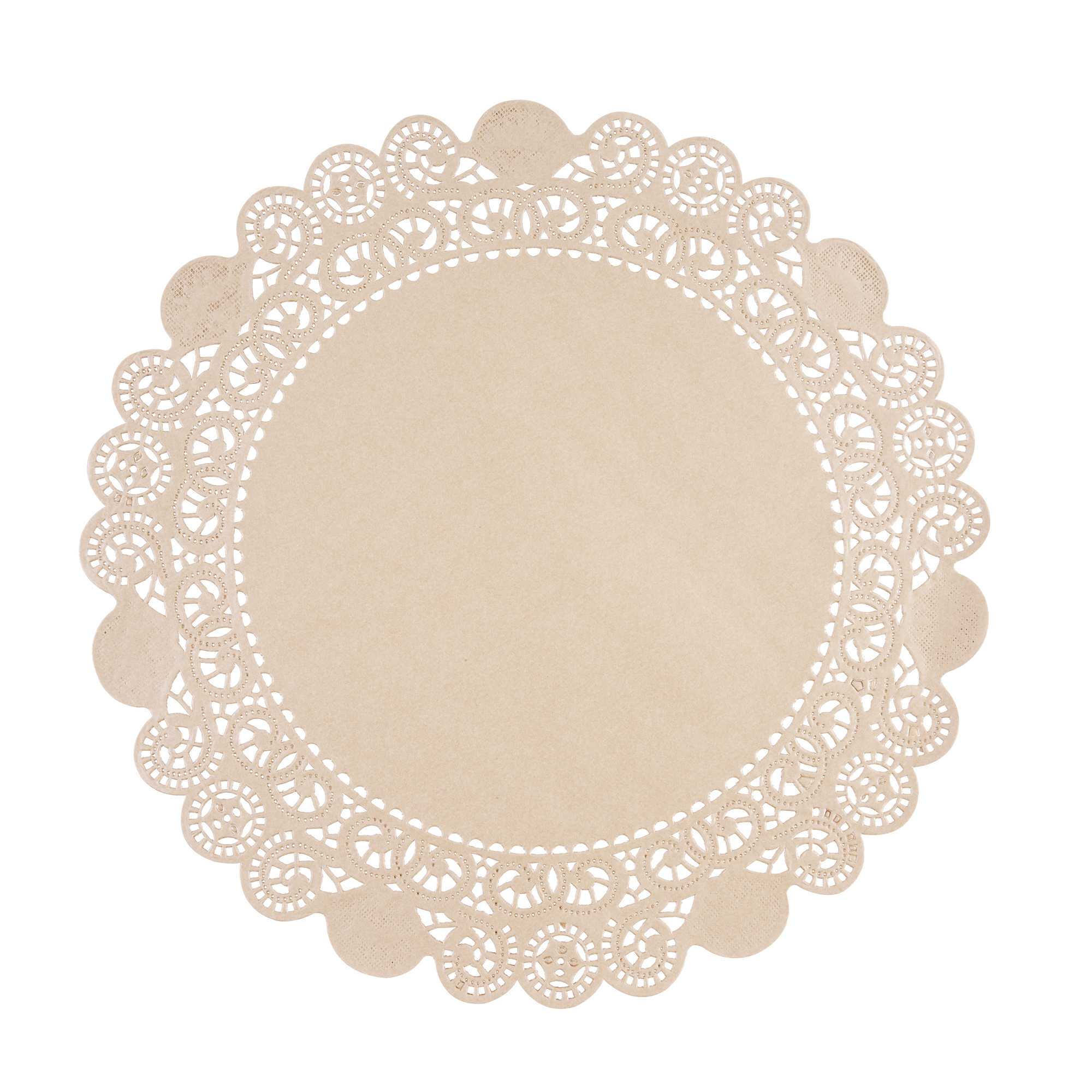 Pastry Tek Round Kraft Paper Doilies - Lace - 12" x 12" - 100 count box