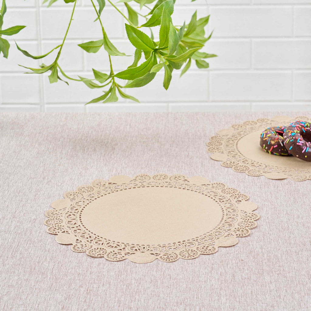 Pastry Tek Round Kraft Paper Doilies - Lace - 12" x 12" - 100 count box