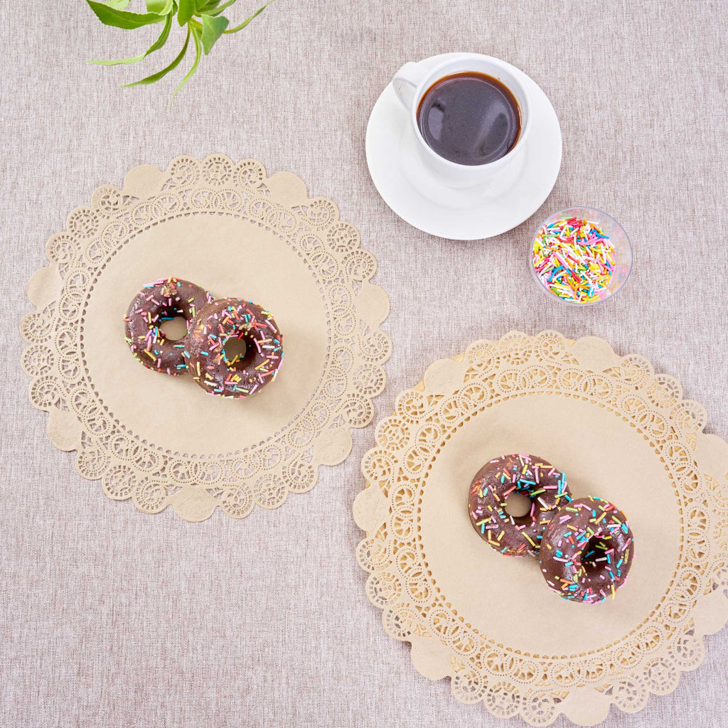 Pastry Tek Round Kraft Paper Doilies - Lace - 12" x 12" - 100 count box