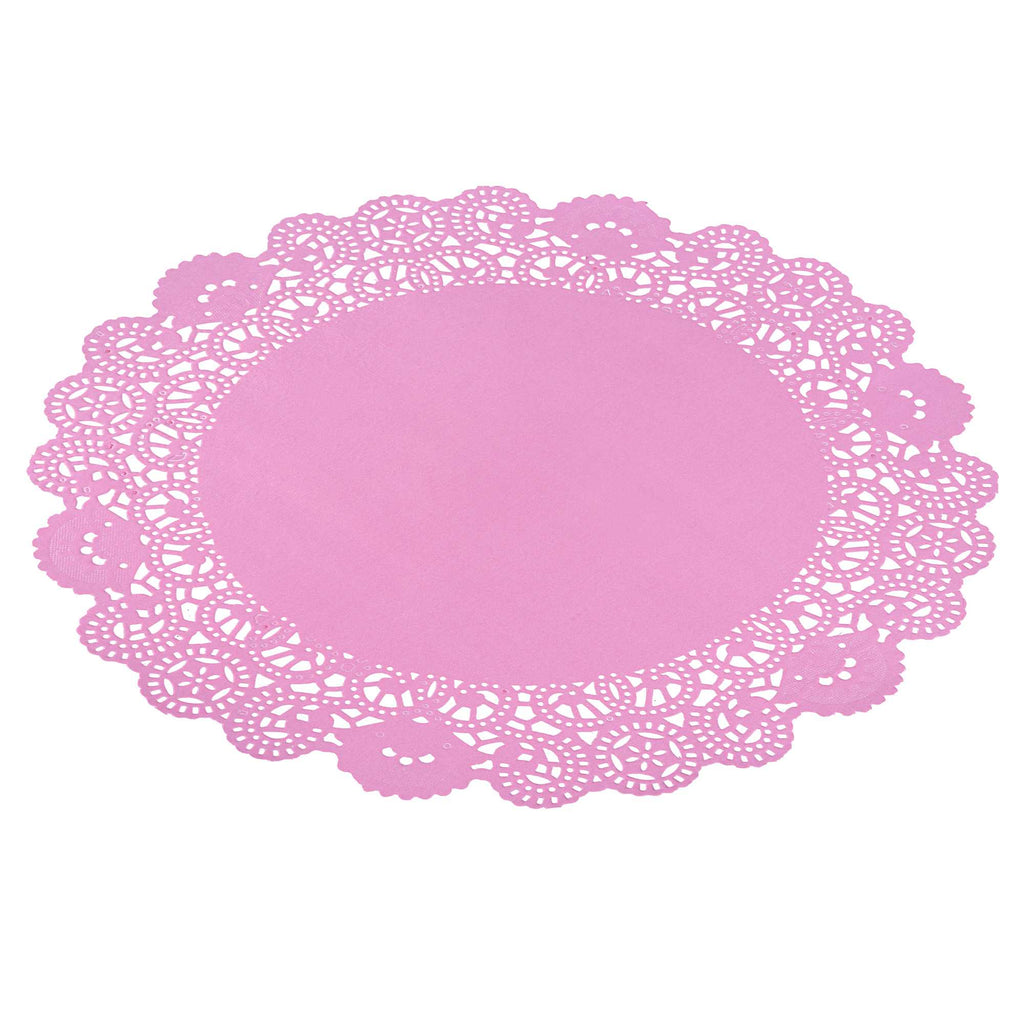 Pastry Tek Round Pink Paper Doilies - Lace - 12" x 12" - 100 count box