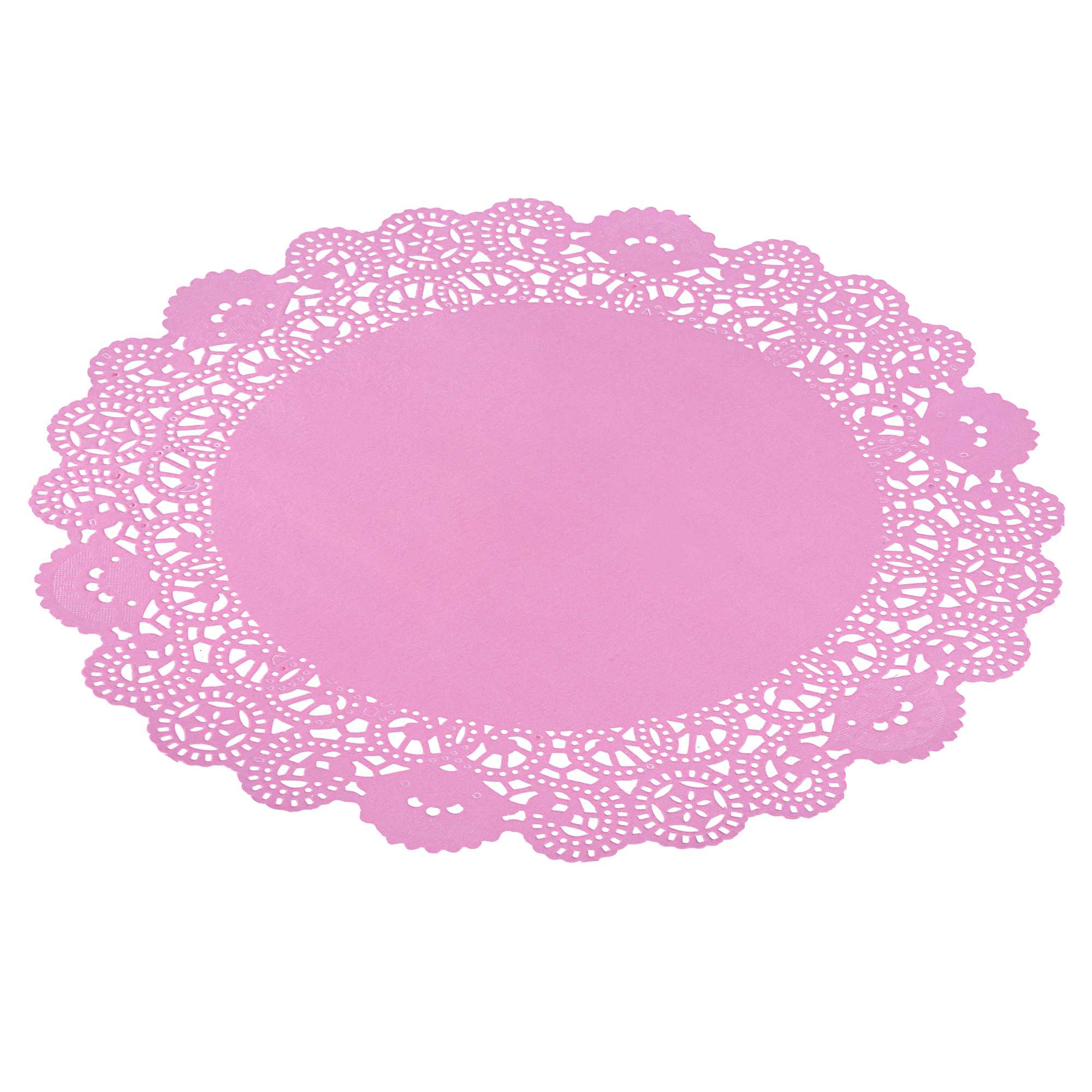 Pastry Tek Round Pink Paper Doilies - Lace - 12" x 12" - 100 count box