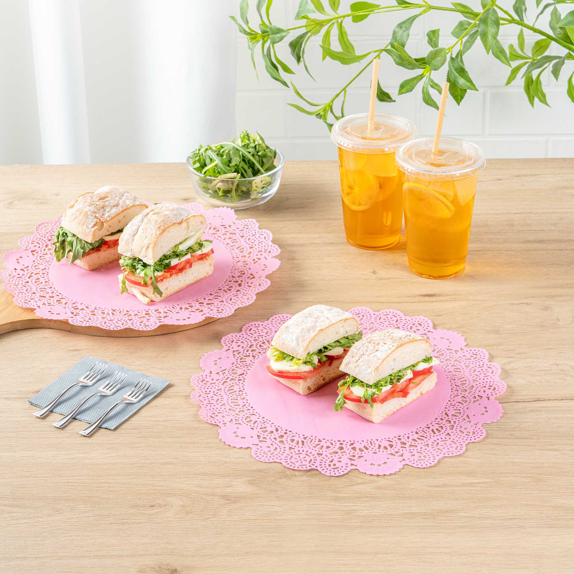 Pastry Tek Round Pink Paper Doilies - Lace - 12" x 12" - 100 count box