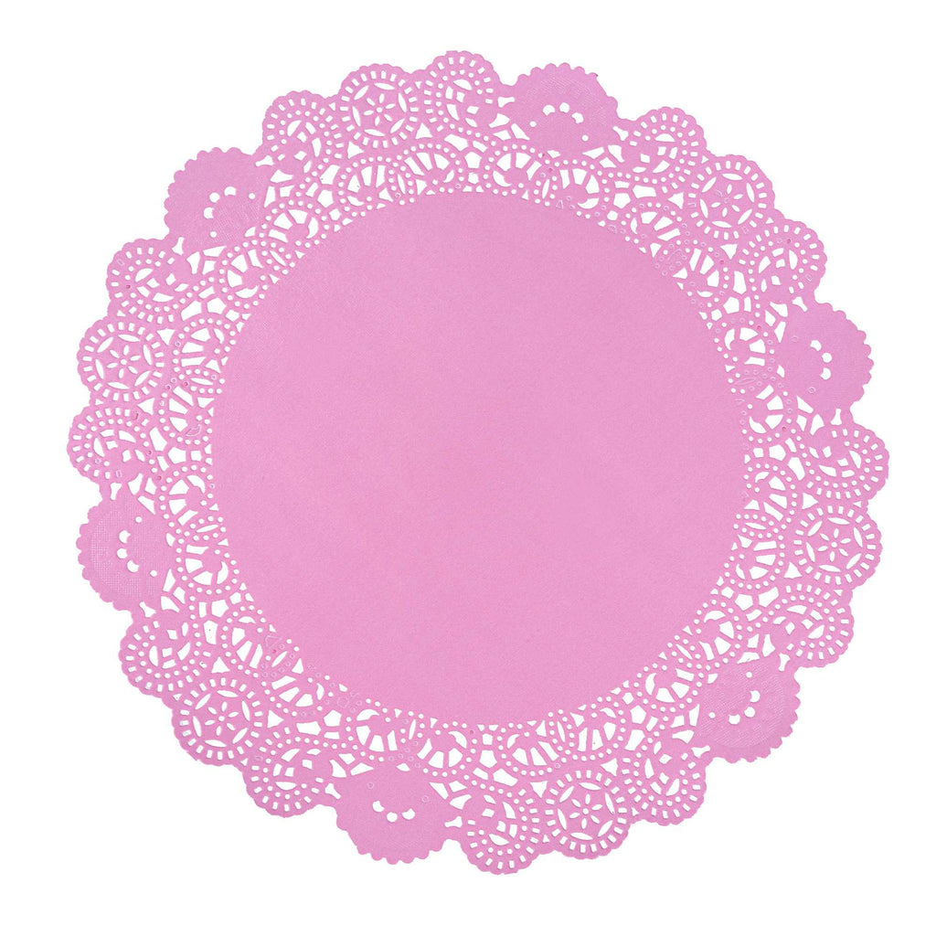Pastry Tek Round Pink Paper Doilies - Lace - 12" x 12" - 100 count box