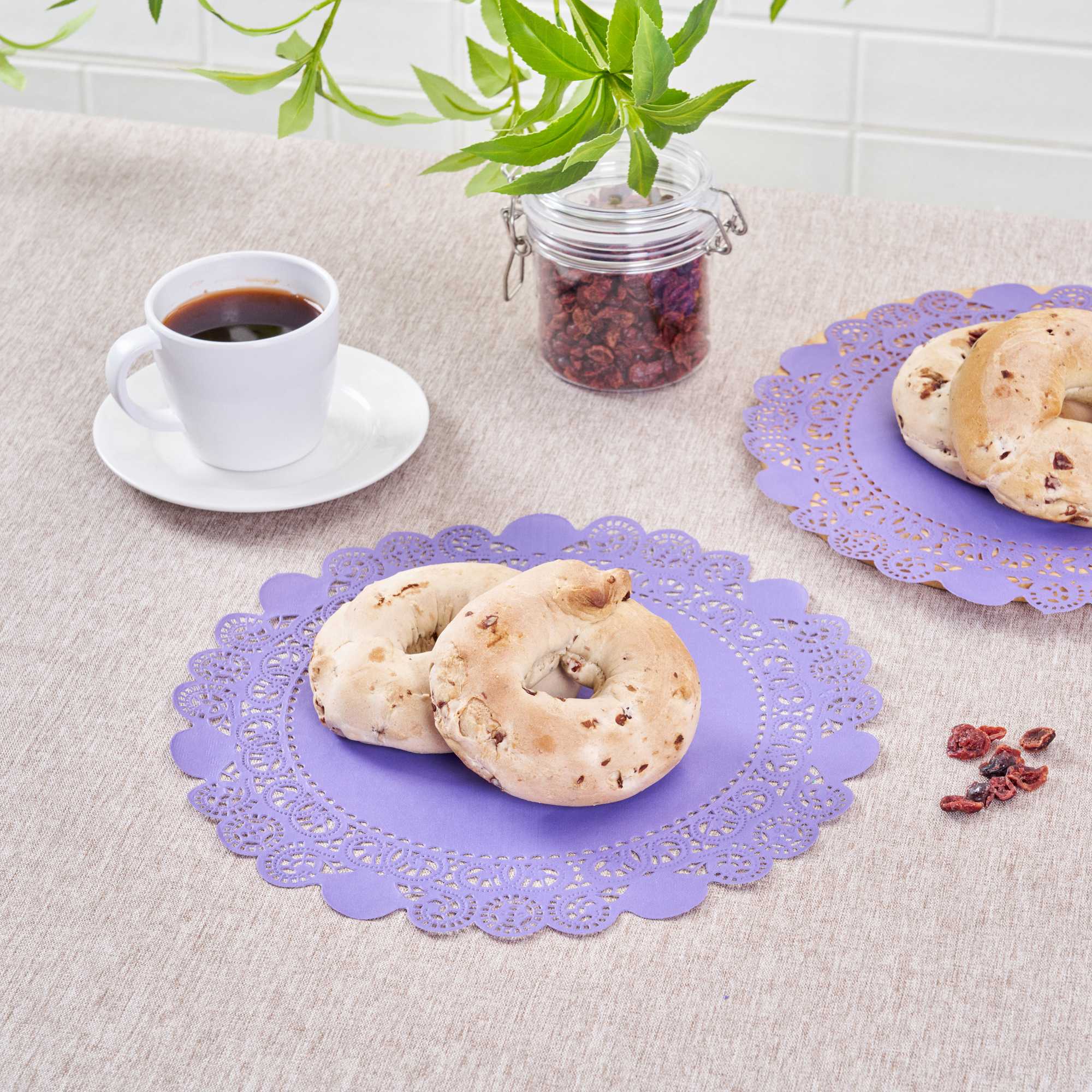 Pastry Tek Round Purple Paper Doilies - Lace - 12" x 12" - 100 count box