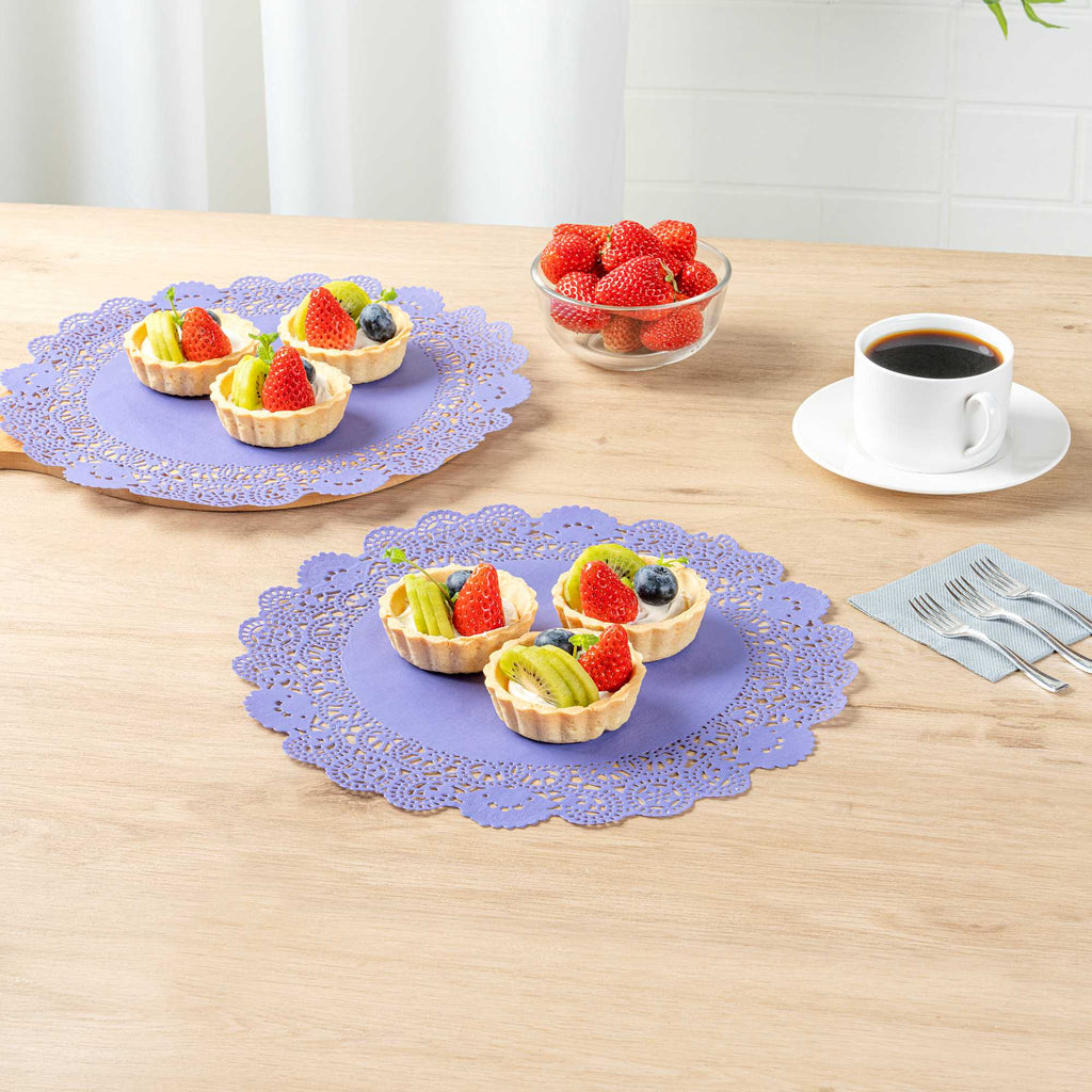 Pastry Tek Round Purple Paper Doilies - Lace - 12" x 12" - 4000 count box