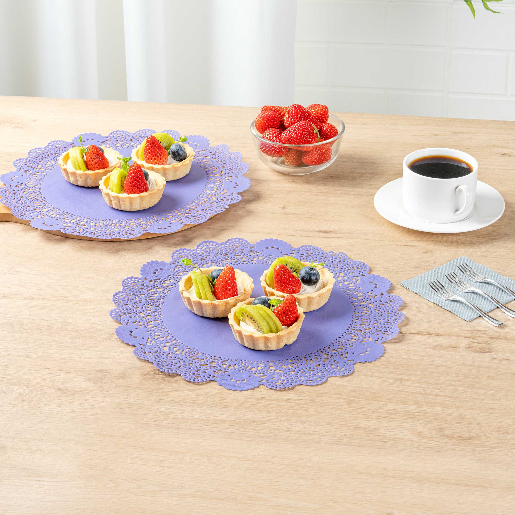 Pastry Tek Round Purple Paper Doilies - Lace - 12" x 12" - 4000 count box