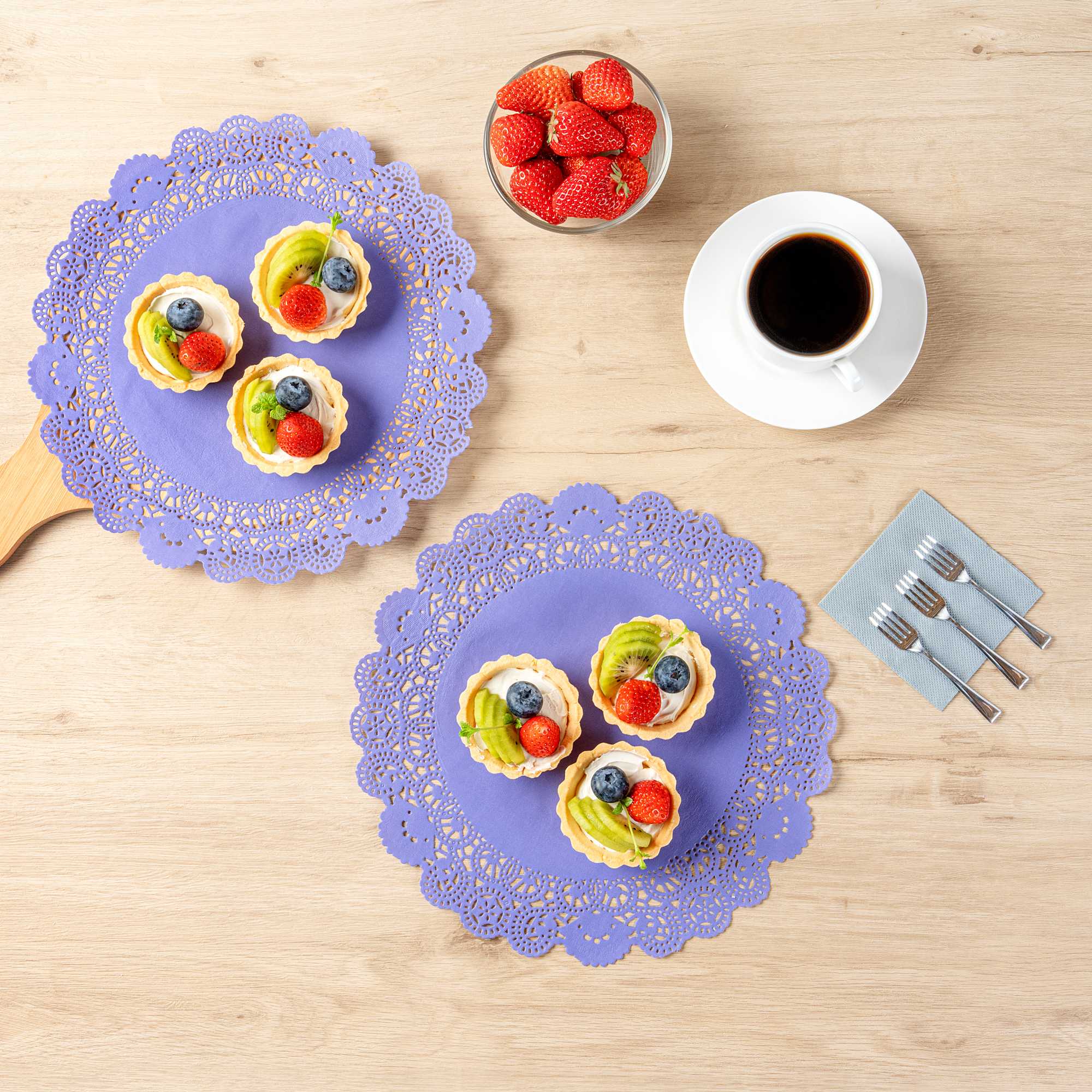 Pastry Tek Round Purple Paper Doilies - Lace - 12" x 12" - 4000 count box