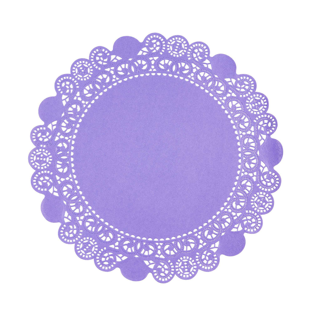 Pastry Tek Round Purple Paper Doilies - Lace - 12" x 12" - 100 count box