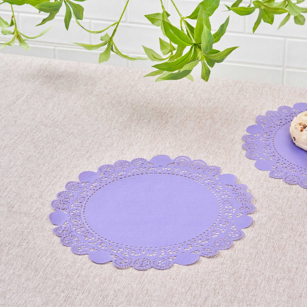 Pastry Tek Round Purple Paper Doilies - Lace - 12" x 12" - 100 count box