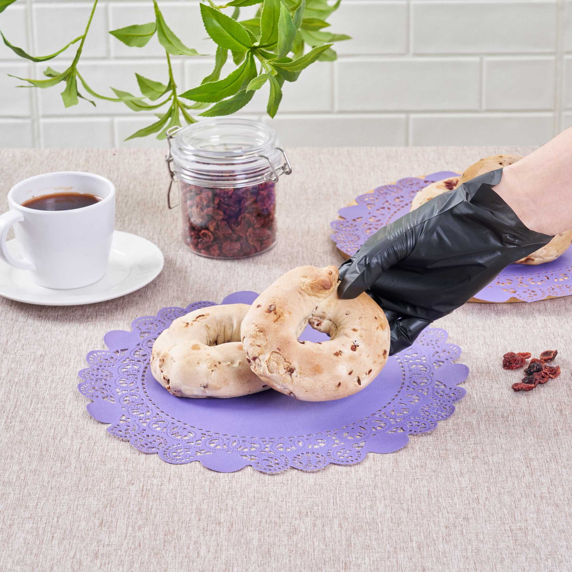 Pastry Tek Round Purple Paper Doilies - Lace - 12" x 12" - 100 count box