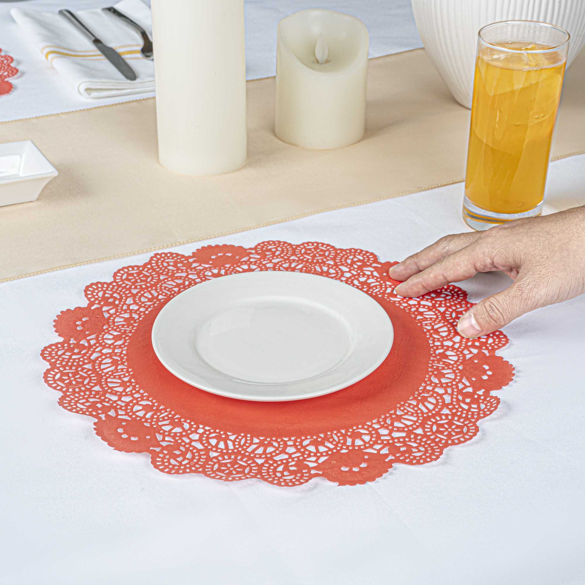 Pastry Tek Round Red Paper Doilies - Lace - 12" x 12" - 4000 count box
