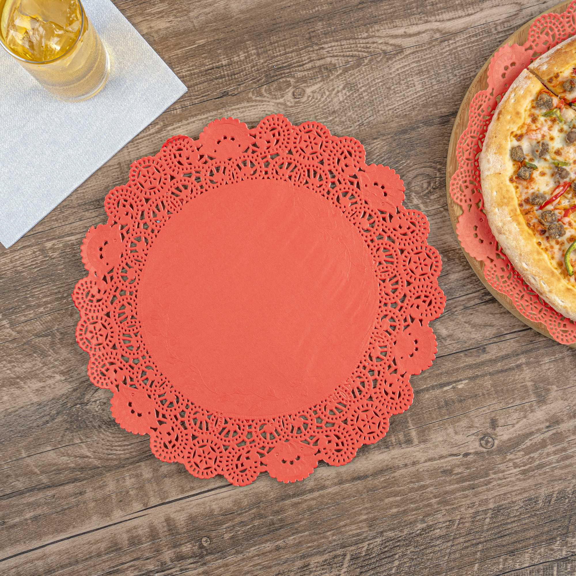 Pastry Tek Round Red Paper Doilies - Lace - 12" x 12" - 4000 count box