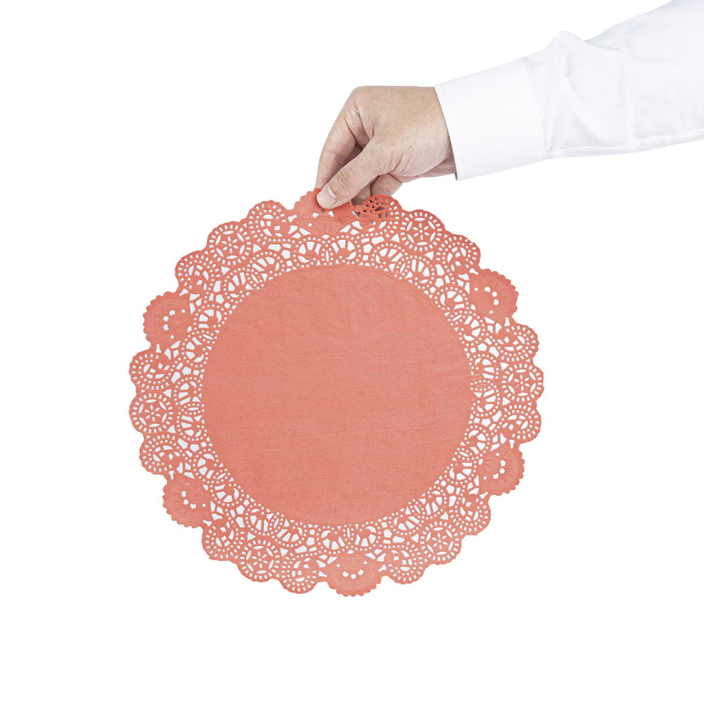 Pastry Tek Round Red Paper Doilies - Lace - 12" x 12" - 100 count box